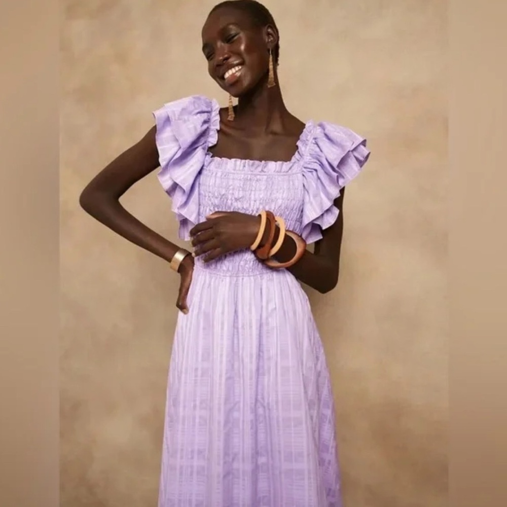 Banana Republic Lilac Maxi Dress with Ruffle Sleeves